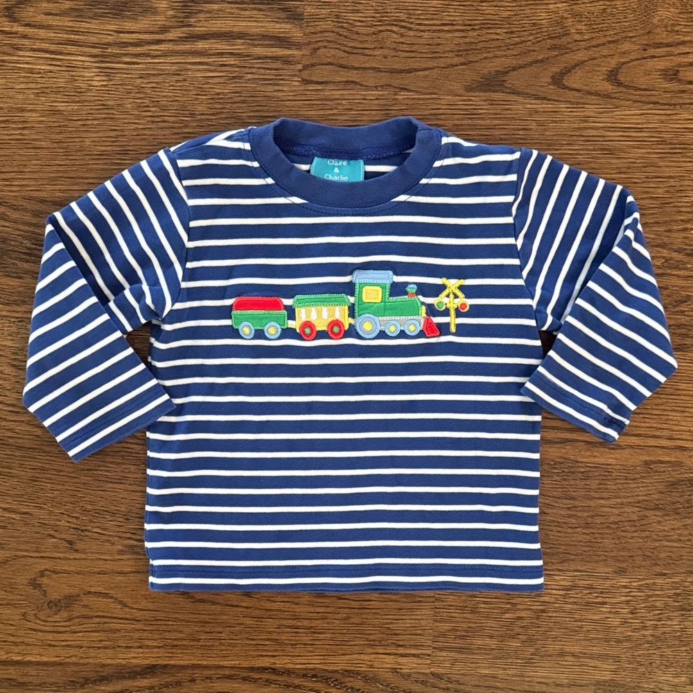 New And Never Worn Claire & Charlie Striped Blue & White Train Long Sleeve Shirt